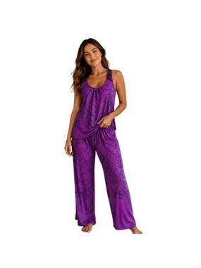 APT. 9 Intimates Women's Pajama Set Medium Purple Black Paisley Lace